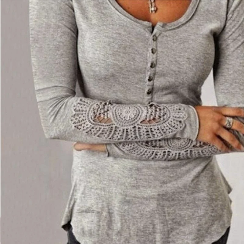 Arrival Women Embroidery Crochet Lace Sleeve Hollow Blouses Casual Solid Blouse Shirts Tops Plus Size-- Fitted T-Shirt Seamless Stretchy Arrival Women Embroidery Crochet Lace Sleeve Hollow Blouses Casual Solid Blouse Shirts Tops Plus Size-- Fitted T-Shirt Seamless Stretchy