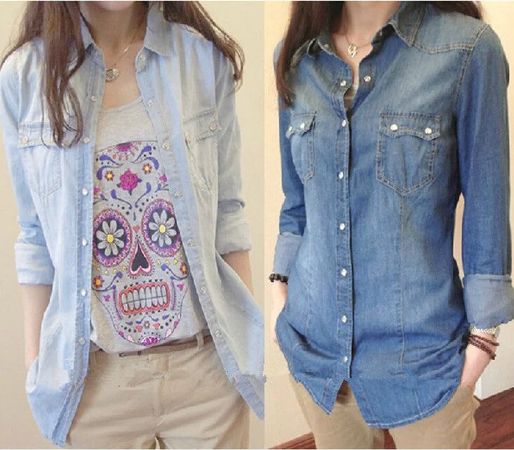 European style women denim blouse slim shirt lady's elegant blouse fashion denim blouse B-2028-- Machine Wash Dry Clean Hand Wash European style women denim blouse slim shirt lady's elegant blouse fashion denim blouse B-2028-- Machine Wash Dry Clean Hand Wash