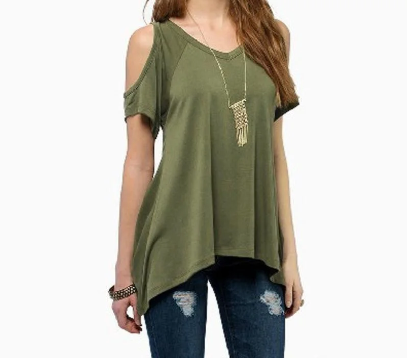 Women Off Shoulder Round Neck Short Sleeve Blouses Casual Loose Tops Off Shoulder Shirts Plus Size-- Zippered Front Buttoned Front Snap Front Women Off Shoulder Round Neck Short Sleeve Blouses Casual Loose Tops Off Shoulder Shirts Plus Size-- Zippered Front Buttoned Front Snap Front