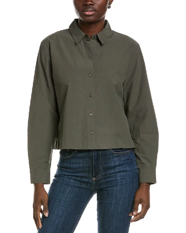 EILEEN FISHER Classic Collar Shirt-- Collared T-Shirt Boat Neck A-Line