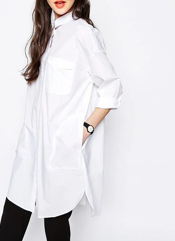 White Blouses Cotton Shirts Women Vintage Turn-Down Collar Tops Ladies Work Long Sleeve Blouse-- Chenille Blend Fleece Blend Nylon Blend