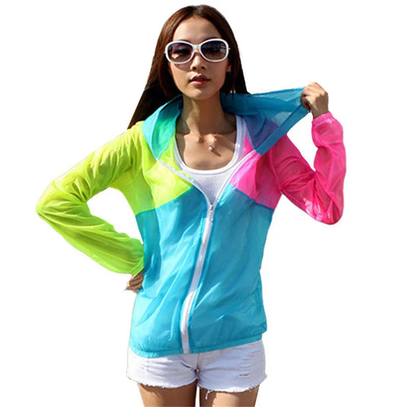 Style Women Hoodies Hooded Coat Long Sleeve Sun Protect Transparent Beach Clothing Beach Shirt-- Real Fur Shearling Chenille