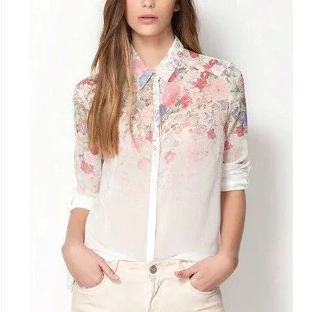 Fashion Women Chiffon Blouses Women Flower Print Lapel Casual Chiffon Long Sleeved Shirts Women Tops-- Striped Floral Plaid Fashion Women Chiffon Blouses Women Flower Print Lapel Casual Chiffon Long Sleeved Shirts Women Tops-- Striped Floral Plaid