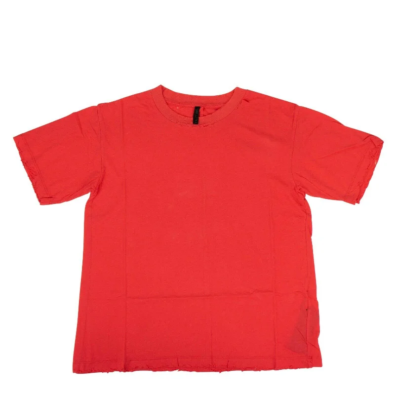 Unravel Project Cotton Distressed Short Sleeve T-Shirt Top - Red-- Ribbed Striped Patterned Unravel Project Cotton Distressed Short Sleeve T-Shirt Top - Red-- Ribbed Striped Patterned