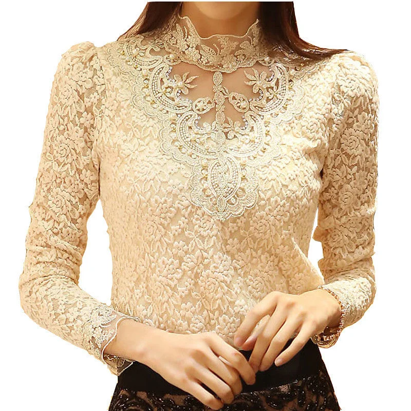 Lace Blouse Elegant Long Sleeve Beaded Bodysuit Women Shirts Crochet Lace Tops Women-- Modern Contemporary Chic Lace Blouse Elegant Long Sleeve Beaded Bodysuit Women Shirts Crochet Lace Tops Women-- Modern Contemporary Chic