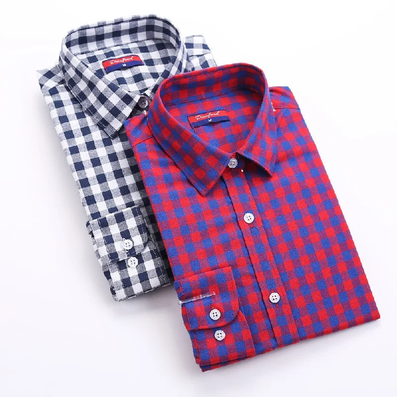 Plaid Shirt Women Long Sleeve Blouses Turn-Down Collar Plus Size Plaid Shirts Women Tops Fashion-- Knit Fabric Woven Fabric Fleece Fabric Plaid Shirt Women Long Sleeve Blouses Turn-Down Collar Plus Size Plaid Shirts Women Tops Fashion-- Knit Fabric Woven Fabric Fleece Fabric
