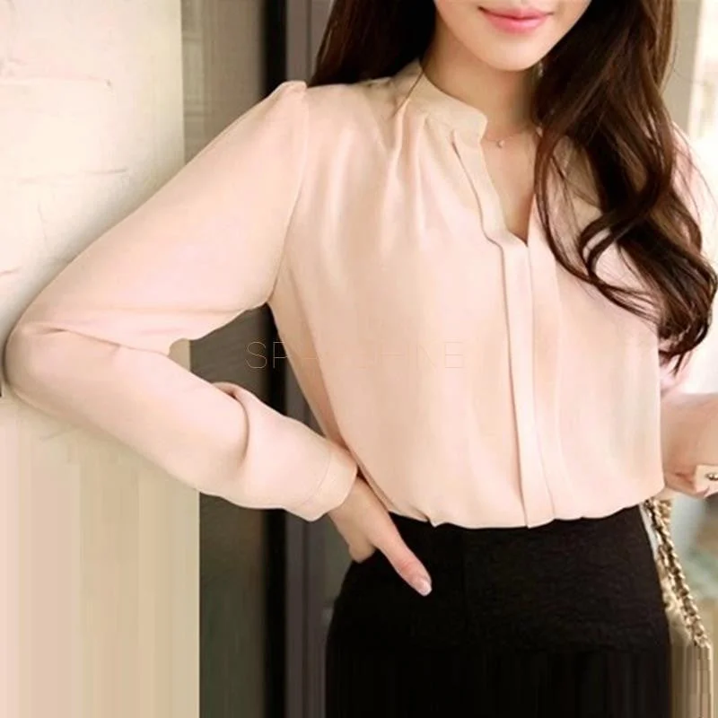 Elegant V-neck Long Sleeve Shirts Women Chiffon Shirt Blouse Ladies White Pink Female Office Shirt Plus Size-- Terry Blend Velvet Blend Canvas Blend Elegant V-neck Long Sleeve Shirts Women Chiffon Shirt Blouse Ladies White Pink Female Office Shirt Plus Size-- Terry Blend Velvet Blend Canvas Blend