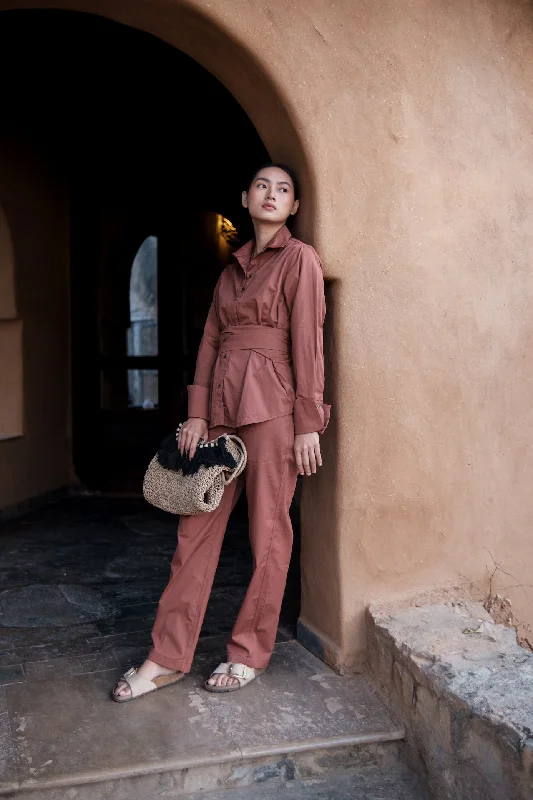 The Terra Tribe Copper Nara Front Knot Shirt-- Beaded Sequined Faux Fur