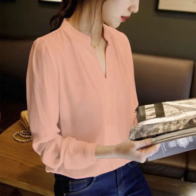 Casual White Womens Chiffon Blouse Ladies Solid Elegant V-neck Blouses Long Sleeve OL Office Shirt Plus Size-- Mesh Blend Leather Blend Suede Blend Casual White Womens Chiffon Blouse Ladies Solid Elegant V-neck Blouses Long Sleeve OL Office Shirt Plus Size-- Mesh Blend Leather Blend Suede Blend