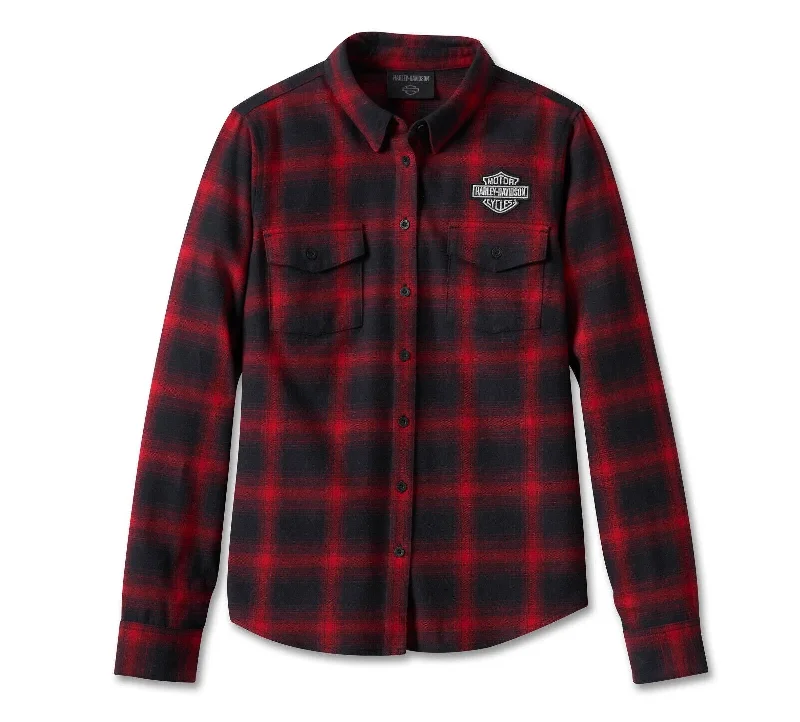 Women's Old American Retro Long Sleeve Plaid Flannel Shirt - Chili Pepper-- Collared Crew Neck Turtle Neck Women's Old American Retro Long Sleeve Plaid Flannel Shirt - Chili Pepper-- Collared Crew Neck Turtle Neck