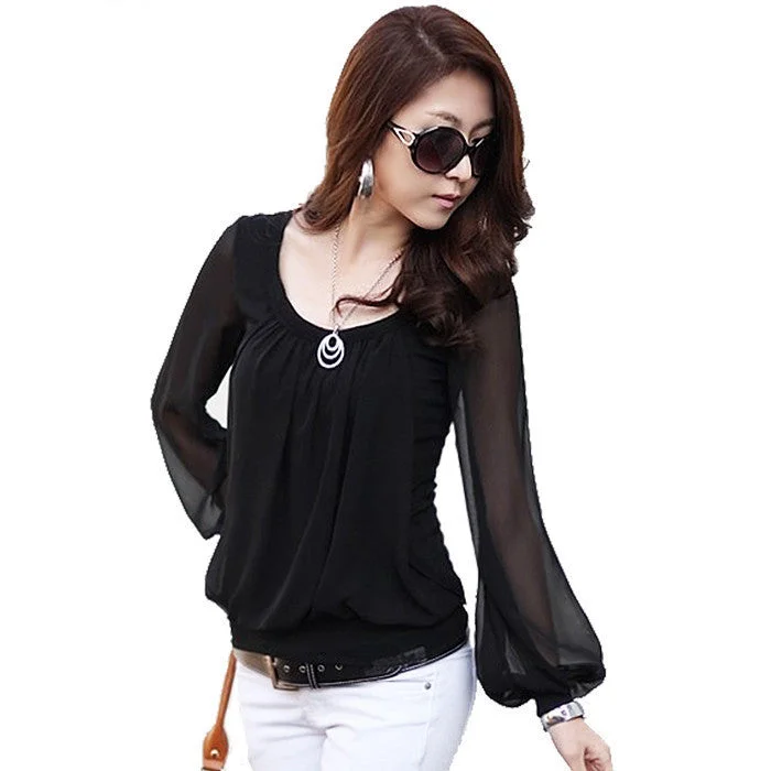 Long Sleeve Chiffon Blouse Fashion Women Black O-Neck Loose Blouses Shirts Casual Women's Clothing Top-- Machine Wash Dry Clean Hand Wash Long Sleeve Chiffon Blouse Fashion Women Black O-Neck Loose Blouses Shirts Casual Women's Clothing Top-- Machine Wash Dry Clean Hand Wash