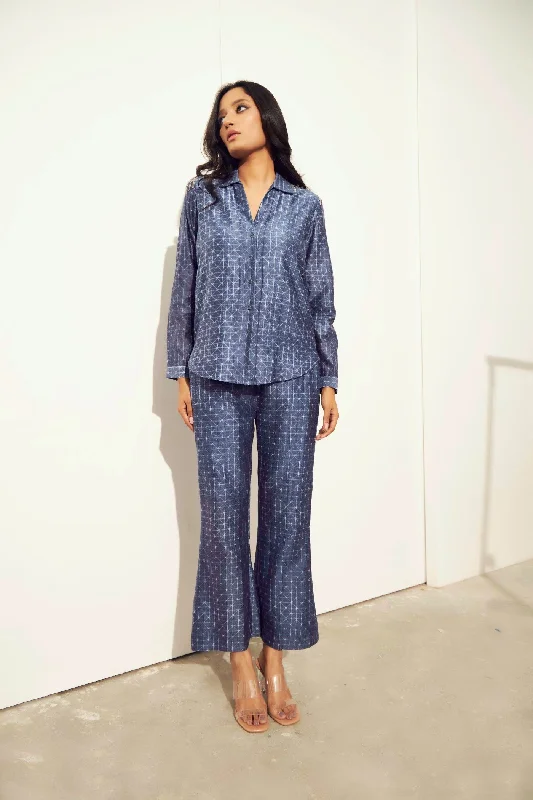 Blue- Bliss Shibori Shirt And Pants Set-- Graphic T-Shirt Round Neck Polyester