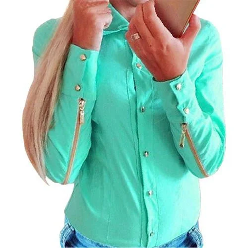 Women Blouses Fashion Vintage Tops Shirt Plus Size Women Clothing Long Sleeve Zipper Blouse Green White OL Body-- Satin Blend Silk Blend Wool Blend Women Blouses Fashion Vintage Tops Shirt Plus Size Women Clothing Long Sleeve Zipper Blouse Green White OL Body-- Satin Blend Silk Blend Wool Blend
