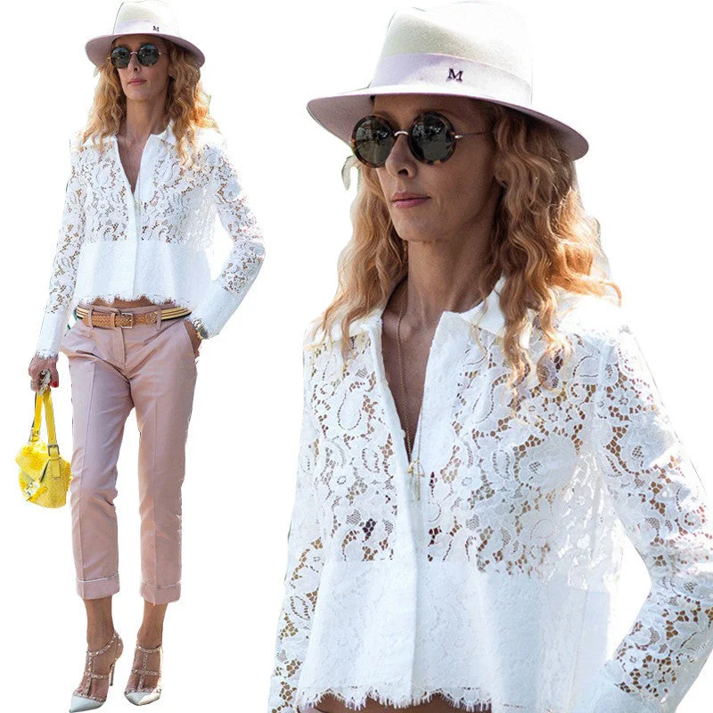 White Women's Shirt Lace Blouse Tops De Renda Shirts Women Black Lace Top Plus Size Women's Blouses Crochet Shirt-- Front Pockets Side Pockets Patch Pockets White Women's Shirt Lace Blouse Tops De Renda Shirts Women Black Lace Top Plus Size Women's Blouses Crochet Shirt-- Front Pockets Side Pockets Patch Pockets