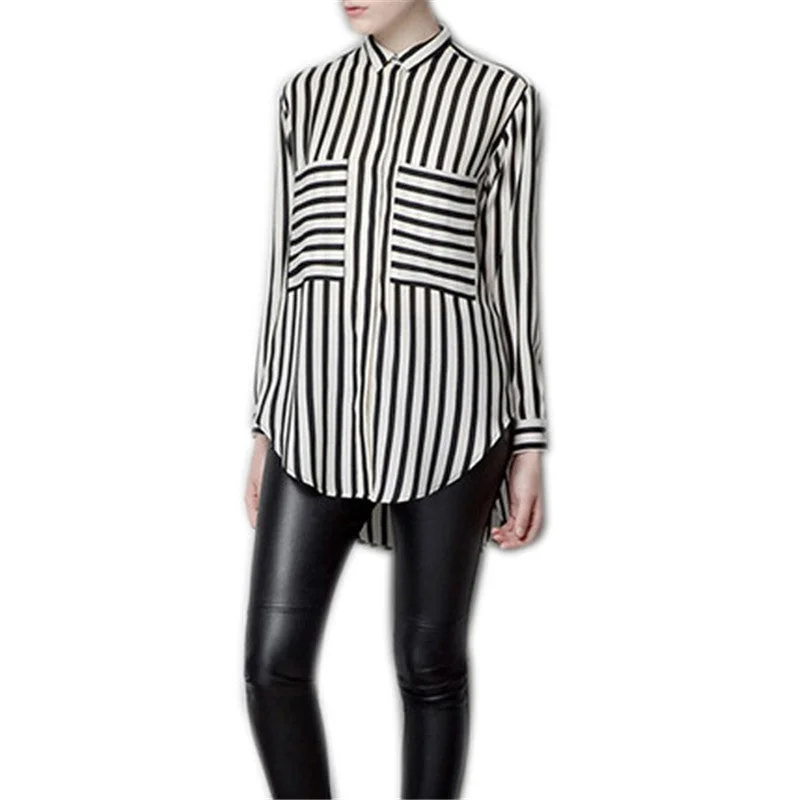 Lady Chiffon Blouse Tops Long Sleeve Vertical Striped Button Down Shirt S M L-- Mesh Fabric Canvas Fabric Denim Fabric Lady Chiffon Blouse Tops Long Sleeve Vertical Striped Button Down Shirt S M L-- Mesh Fabric Canvas Fabric Denim Fabric