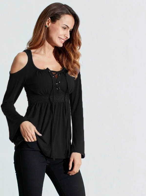 Women Blouses Shirts Lace Up Long Sleeve Patchwork Lace Casual Tops Plus Size-- Layered Multi-layer Single Layer Women Blouses Shirts Lace Up Long Sleeve Patchwork Lace Casual Tops Plus Size-- Layered Multi-layer Single Layer