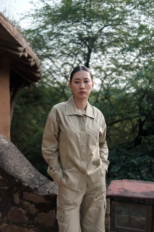 The Terra Tribe Khaki Arizona Shirt-- Mesh Blend Leather Blend Suede Blend