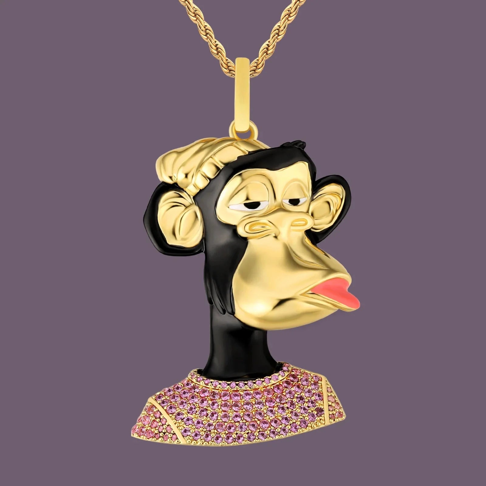 Bling Proud X Bored Ape NFT Pendant with Iced T-Shirt by Bling Proud | Urban Jewelry Online Store-- Ribbed T-Shirt High Neck Heavyweight Bling Proud X Bored Ape NFT Pendant with Iced T-Shirt by Bling Proud | Urban Jewelry Online Store-- Ribbed T-Shirt High Neck Heavyweight