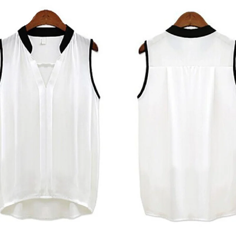 Women Casual OL Chiffon Blouses Solid Sleeveless Shirts Women Tops-- Graphic T-Shirt Round Neck Polyester Women Casual OL Chiffon Blouses Solid Sleeveless Shirts Women Tops-- Graphic T-Shirt Round Neck Polyester