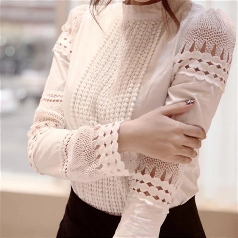 Women blouses long sleeve shirt women white lace blouse tops woman clothes crochet ladies-- Chenille Brocade Lace Women blouses long sleeve shirt women white lace blouse tops woman clothes crochet ladies-- Chenille Brocade Lace