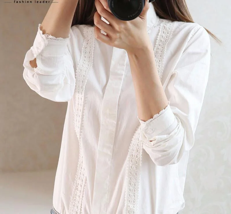 White embroidery Blouse Women office Button Lace mori girl Down Collar Splice Long Sleeve Cotton Tops Shirt Plus Size-- Rayon Velvet Corduroy White embroidery Blouse Women office Button Lace mori girl Down Collar Splice Long Sleeve Cotton Tops Shirt Plus Size-- Rayon Velvet Corduroy
