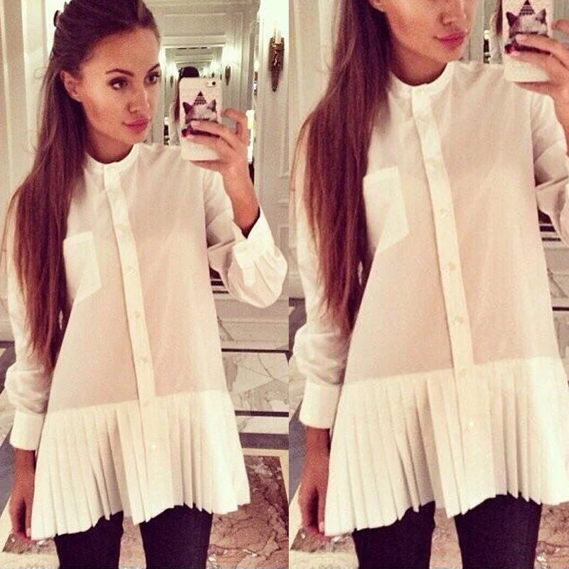 Fashion Women Loose Chiffon Tops Long Sleeve Shirt Casual Blouse-- Mesh Blend Leather Blend Suede Blend Fashion Women Loose Chiffon Tops Long Sleeve Shirt Casual Blouse-- Mesh Blend Leather Blend Suede Blend