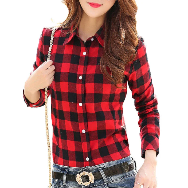 Fashion Women Blouses Long Sleeve Turn-down Collar Plaid Shirts Women Casual Cotton Shirt Style-- Nylon Fabric Polyester Fabric Spandex Fabric Fashion Women Blouses Long Sleeve Turn-down Collar Plaid Shirts Women Casual Cotton Shirt Style-- Nylon Fabric Polyester Fabric Spandex Fabric