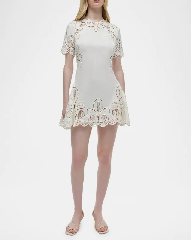 Morrigan Embroidered Short-Sleeve Mini Dress in Ivory Stylish Puff Sleeve Mini Dress Morrigan Embroidered Short-Sleeve Mini Dress in Ivory Stylish Puff Sleeve Mini Dress