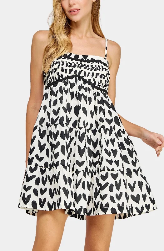 Heart Printed Braid Detail Mini Dress Trendy Tulle Mini Dress