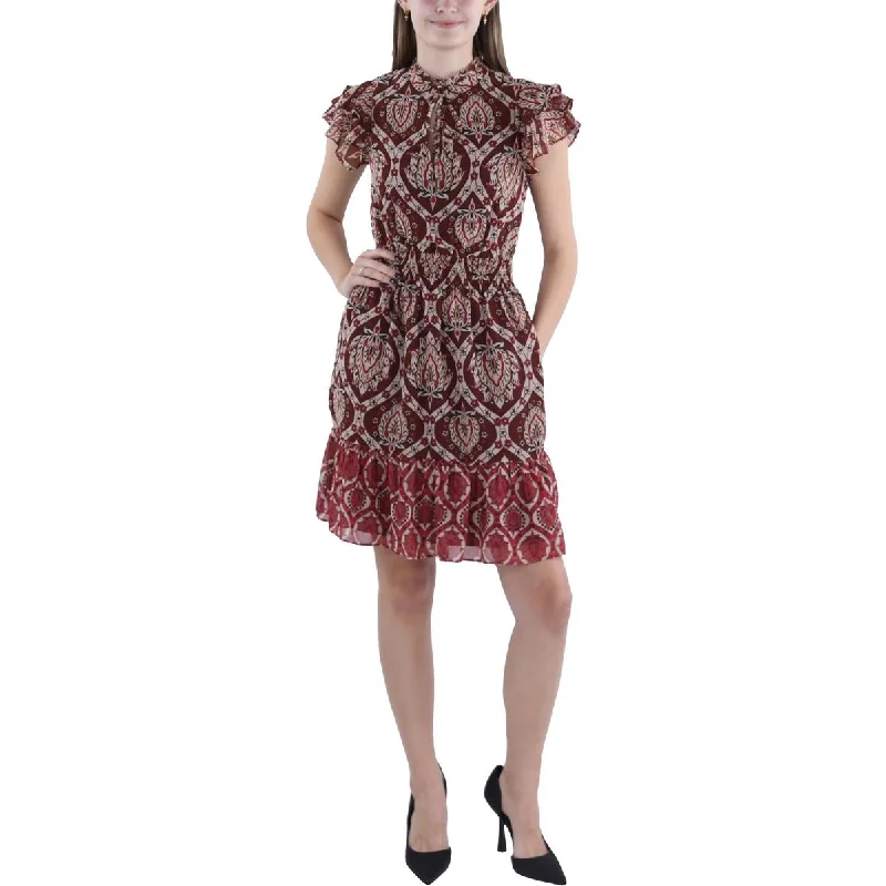 Womens Tie Neck Short Mini Dress Tunics Prom sequined