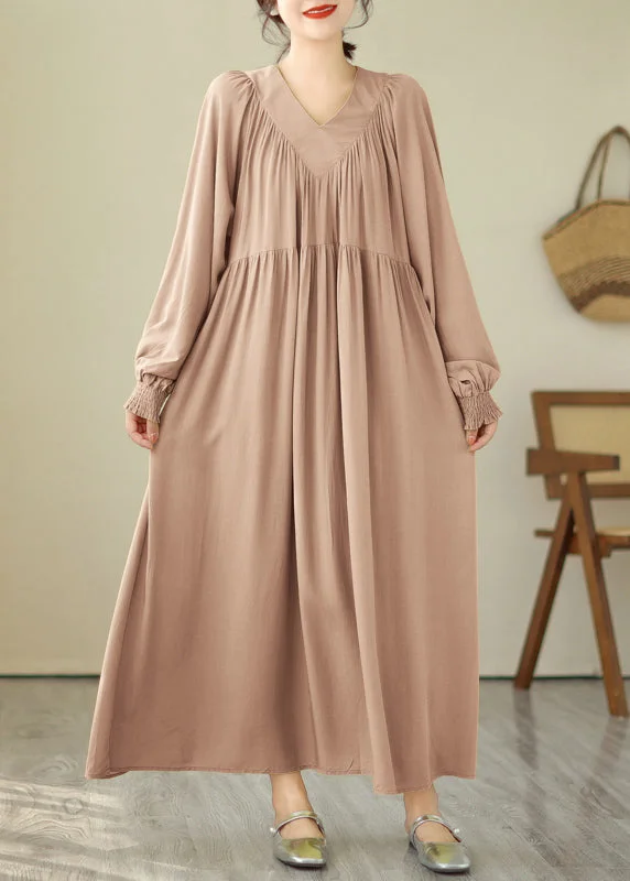 Natural Khaki Patchwork Wrinkled Maxi Dresses Spring VB1008 Tunics Sophisticated sleek
