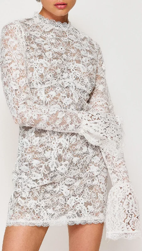 Irina Mini Dress - White Elegant Satin Lace Mini Dress