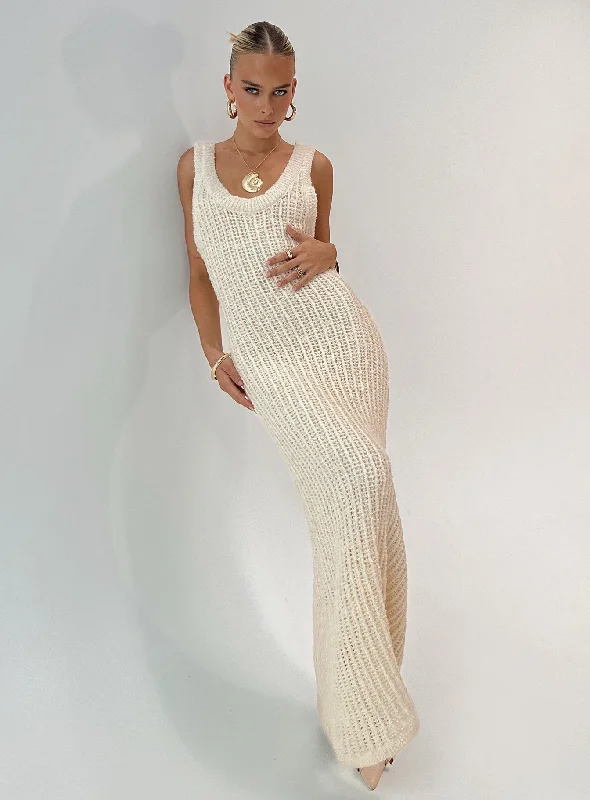 Andiamo Maxi Dress Cream Turtleneck Neckline Stylish