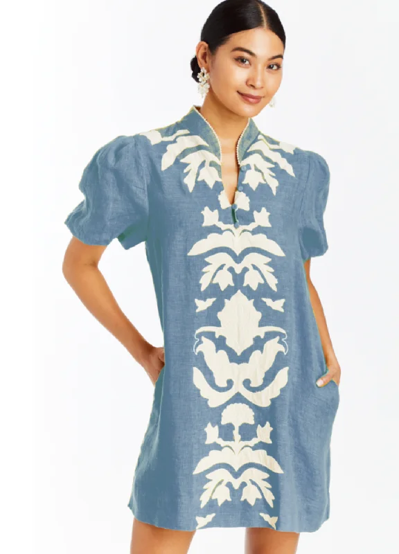 Elliana Mini Dress in Coastal Blue Elegant Floral-Print Mini Dress