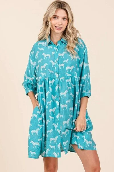 Zebra Print Button Down Shirt Mini Dress Chic Halter Mini Dress