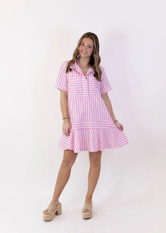 Pink Stripe Mini Dress Fashionable A-Line Mini Dress