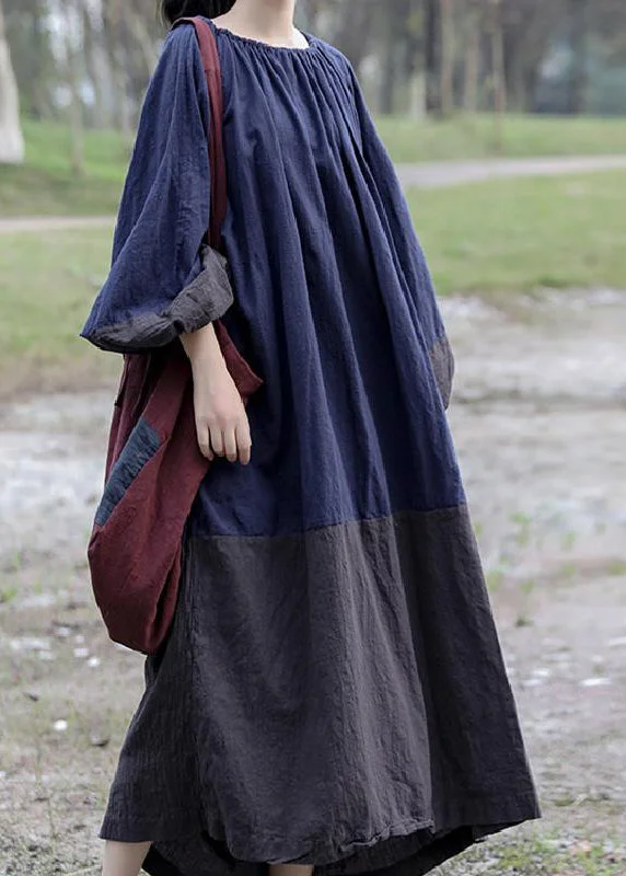 Gradient Color Colorblock O-Neck Patchwork Long Dresses Spring GH1070 Casual Short Summer