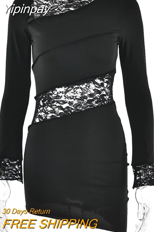 Yipinpay MO Elegant Patchwork Lace See Through Sexy Mini Dress Women'clothing Longsleeves Slim Black Dress Party Birthday Robe Comfortable One-Shoulder Mini Dress Yipinpay MO Elegant Patchwork Lace See Through Sexy Mini Dress Women'clothing Longsleeves Slim Black Dress Party Birthday Robe Comfortable One-Shoulder Mini Dress