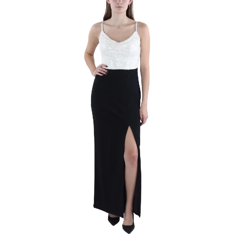 Womens Sequin Sleeveless Evening Dress Turtleneck Neckline Stylish