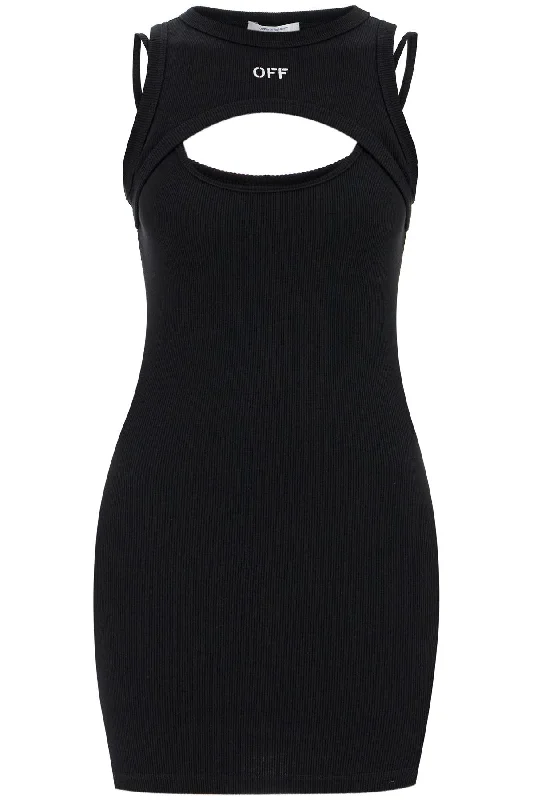 Off-White Layered Sleeveless Mini Dress With Turtleneck Neckline Stylish