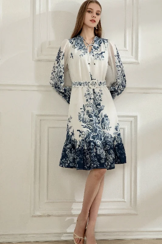 Valentia Mini Dress - White/Navy Tunics Cozy comfortable
