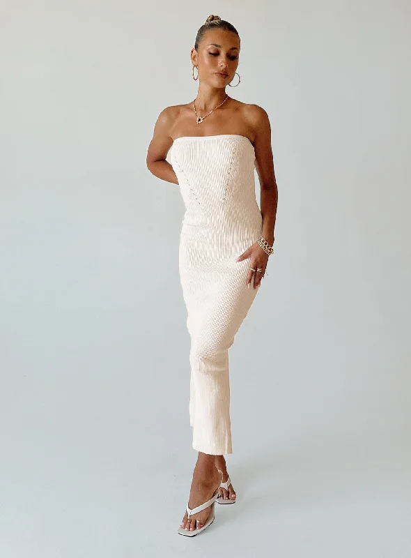 Jayan Strapless Maxi Dress White Tunics Polka dots
