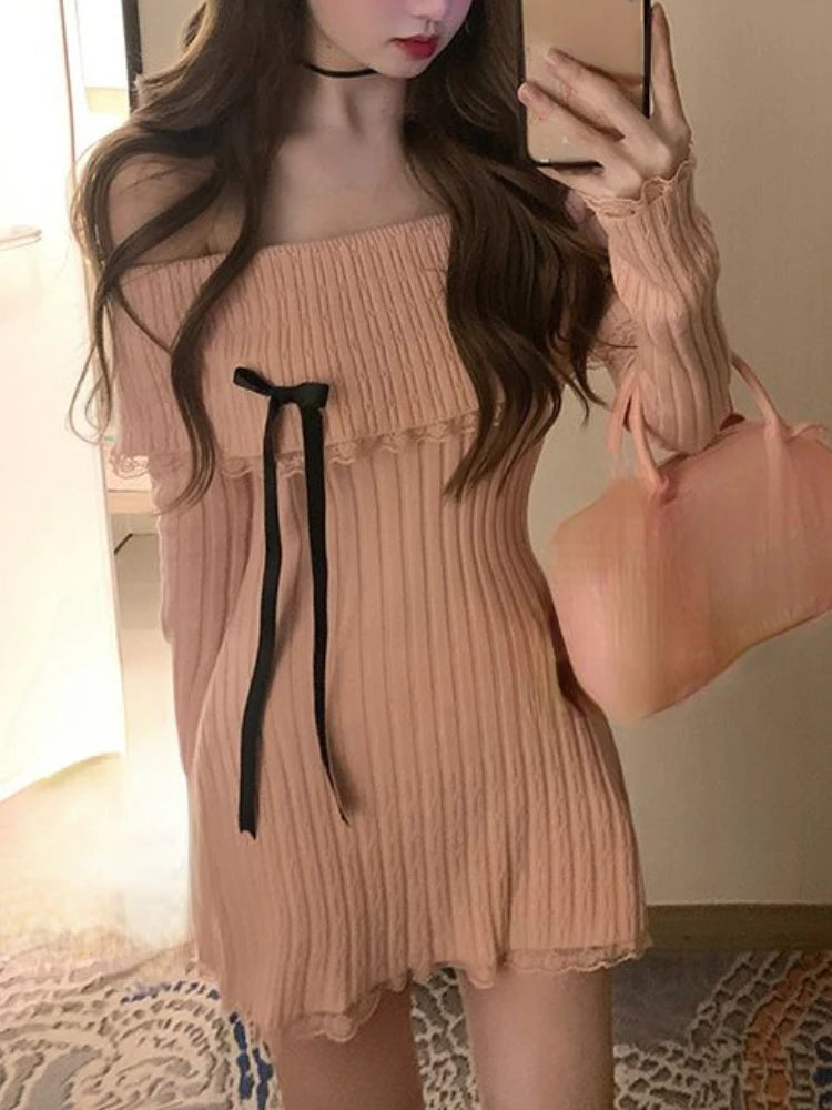 Yipinpay Autumn Sweet French Dress Women Evening Party Slim Elegant Mini Dress Office Lady Casual Outwear Dress Korean Fashion Chic Fashionable Mini Dress with Slits