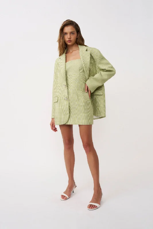Telisa Tweed Mini Dress - Green Tweed Fashionable Lace-Trim Mini Dress