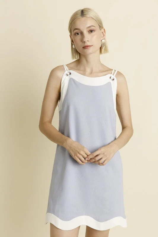 Linen Wave Hem Mini Dress Trendy Tulle Mini Dress