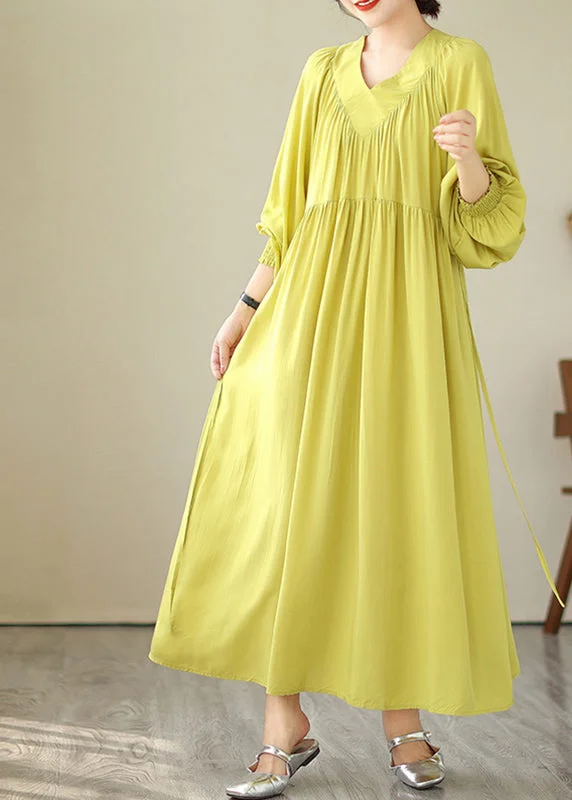 Boutique Yellow V Neck Green Long Dress Puff Sleeve VB1009 Casual Short Summer