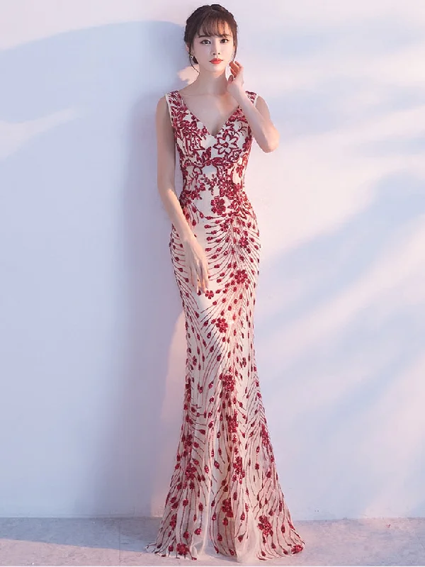 Zjkrl - Elegant Mermaid Evening Dress Sleeveless Sequins Robe De Soriee V-neck Tulle Prom Gown Beads Formal Dress New 2023 Maxi Flowy Bohemian Zjkrl - Elegant Mermaid Evening Dress Sleeveless Sequins Robe De Soriee V-neck Tulle Prom Gown Beads Formal Dress New 2023 Maxi Flowy Bohemian