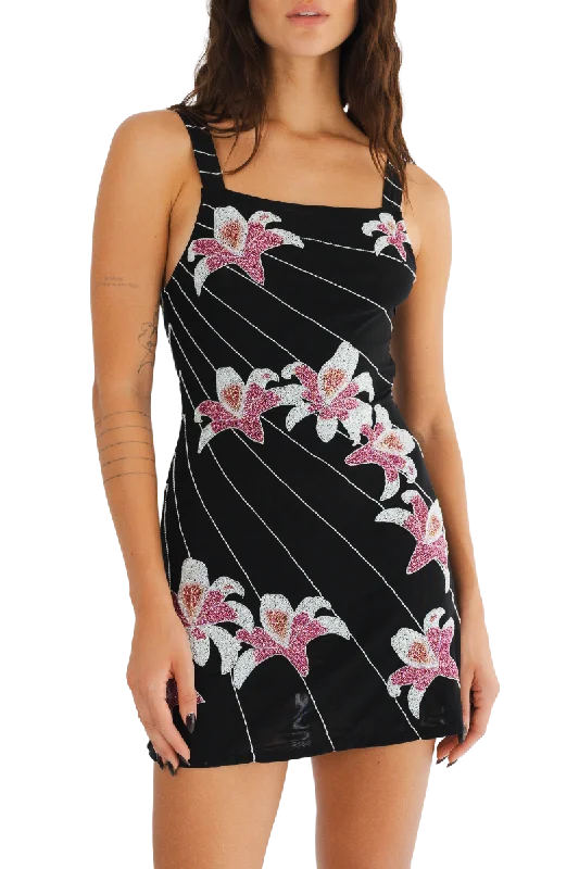 Gala Embroidered Mesh Mini Dress Stylish Spaghetti Strap Mini Dress