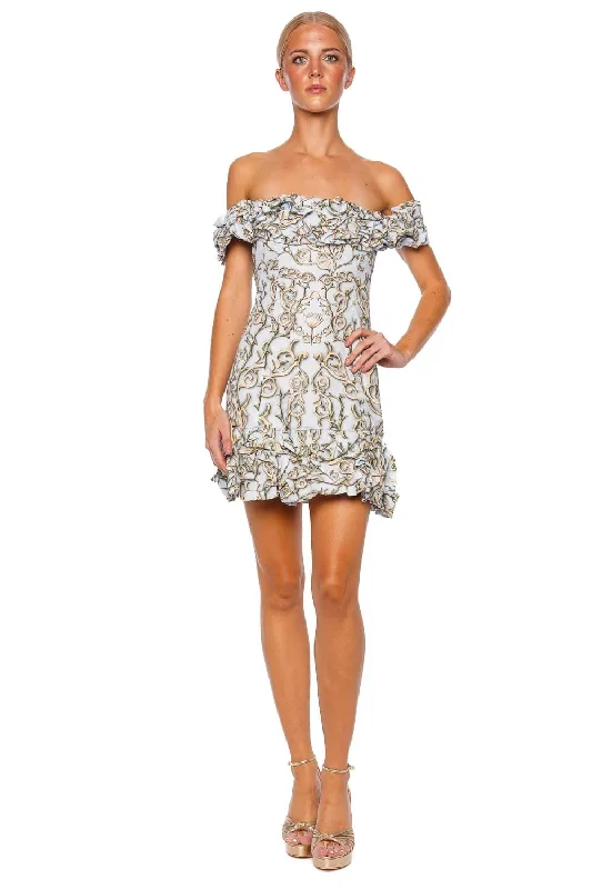 Jardín Soledad Off Shoulder Mini Dress Fashionable Lace-Trim Mini Dress