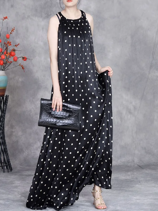 Women Summer Elegant Dot Loose Vest Maxi Dress OP1031 Crew Neckline Sporty
